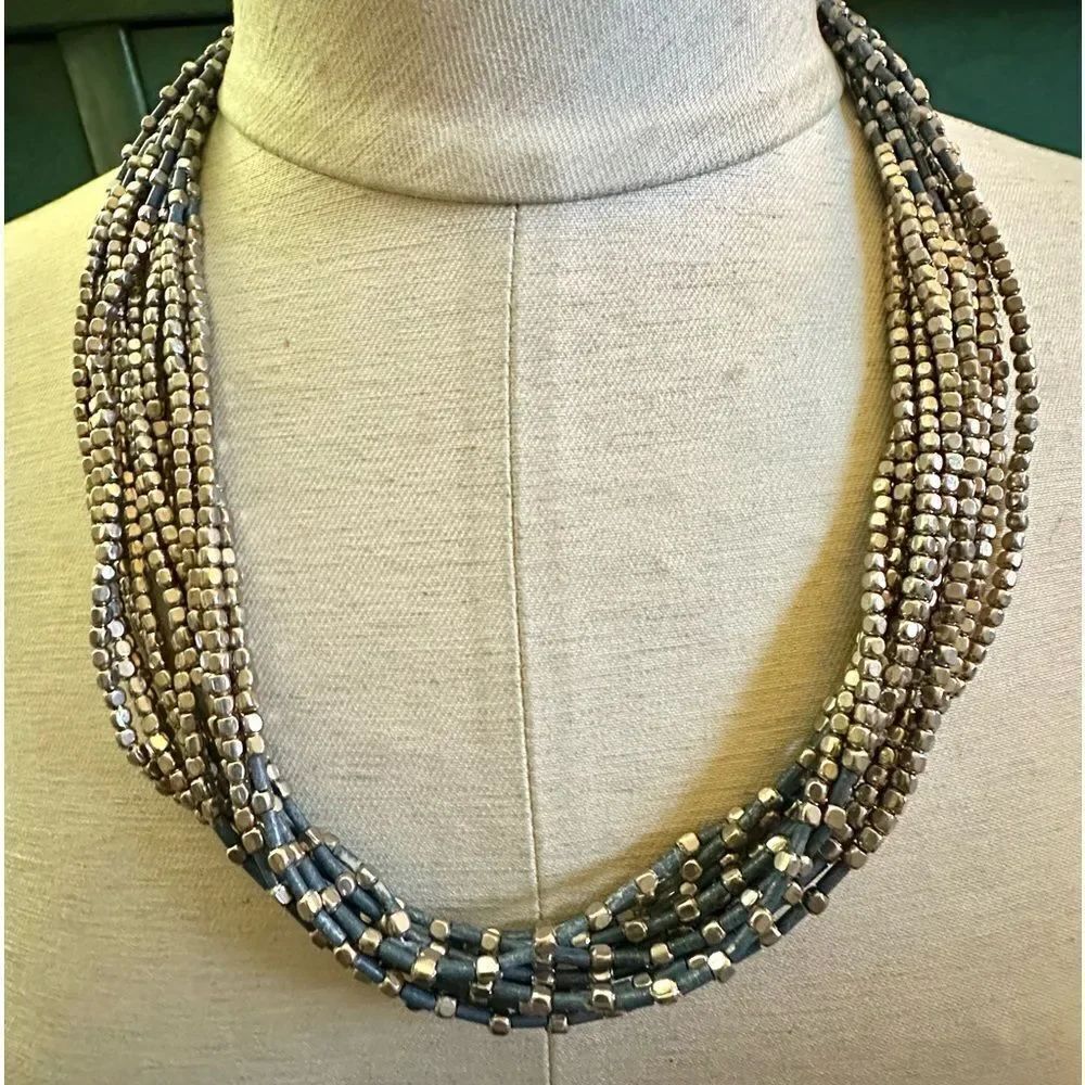 ZAD silver and blue multi strand statement necklace